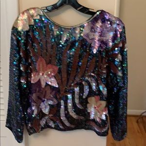 Gorgeous vintage pure silk sequined top